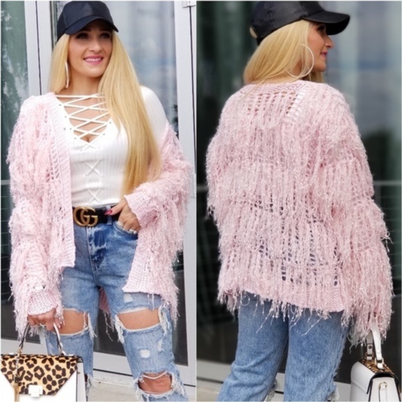 BRIX Pink Fringe Cardigan Fall - Picture 1 of 4